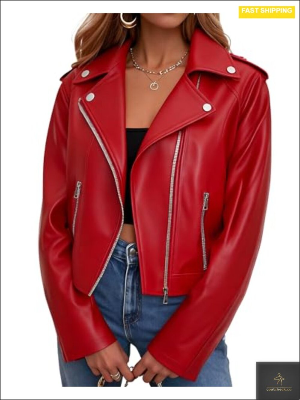 Faux Leather Cropped Moto Jacket Short Zip Up Biker Coat Edgy